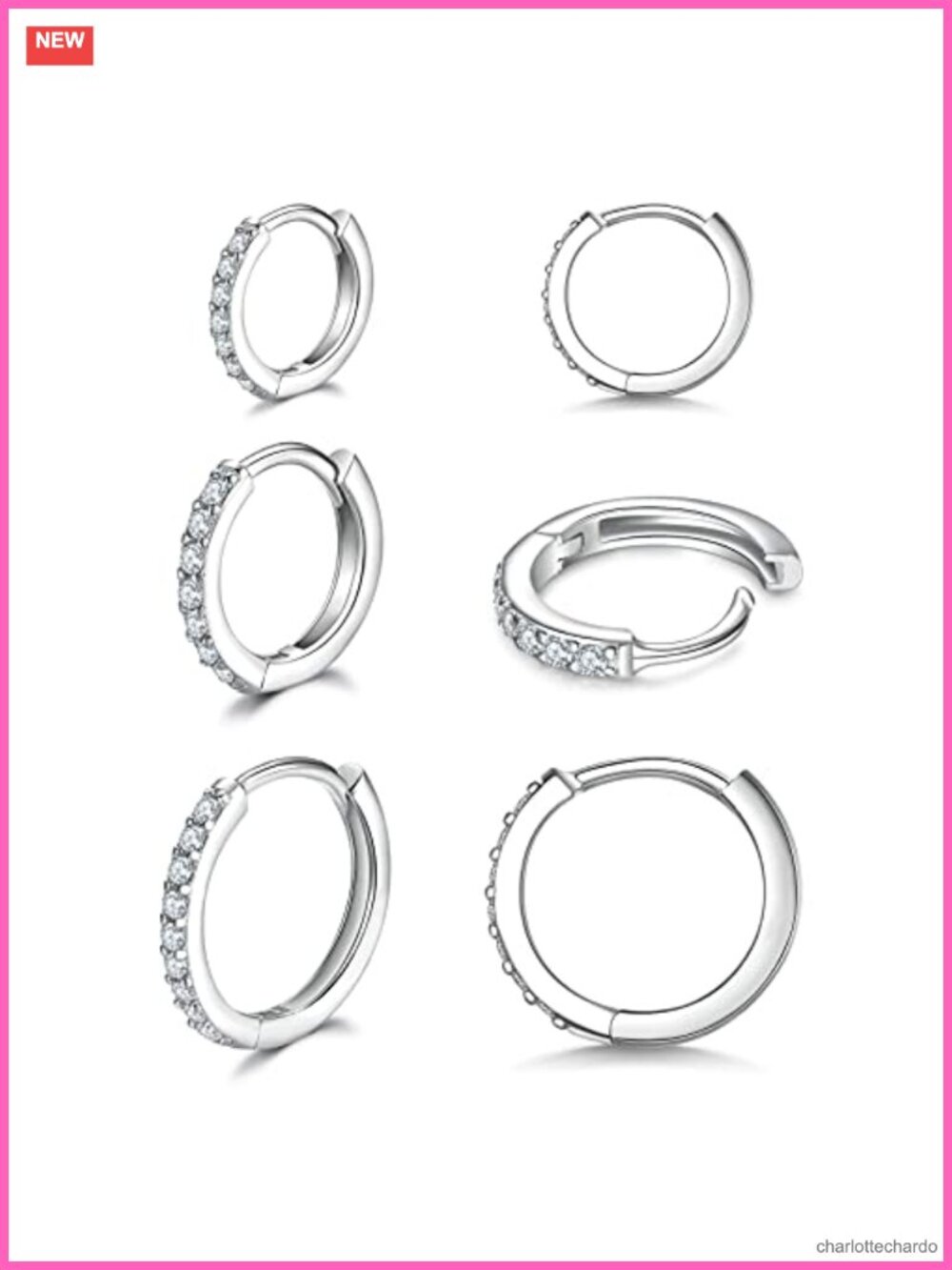 3 Pairs 925 Sterling Silver Small Hoop Earrings CZ Huggie for Women Men